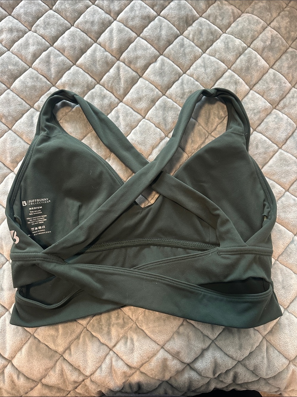 BuffBunny Olive Green Cross-Back Sports Bra - Picture 2 of 2